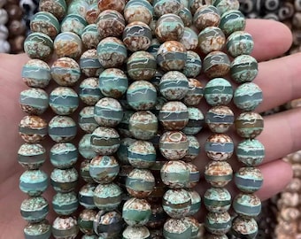 Natural Faceted Tibetan Agate Round Beads,Tibetan Agate Beads,one strand 15",Agate Beads