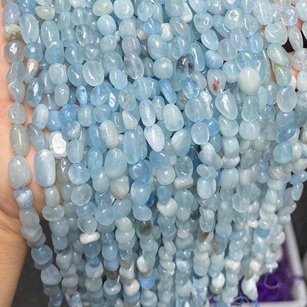 Natural Aquamarine Chip Beads,Chip Beads,6x8mm Aquamarine Chip Nugget Beads,One Strand 15"