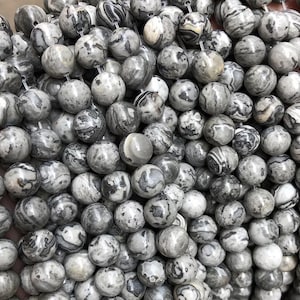 Natural Grey Picasso Jasper  Round Beads,4mm 6mm 8mm 10mm 12mm Gray Picasso Jasper Beads Wholesale Supply,one strand 15&quot;