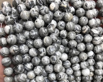 Natural Grey Picasso Jasper  Round Beads,4mm 6mm 8mm 10mm 12mm Gray Picasso Jasper Beads Wholesale Supply,one strand 15"