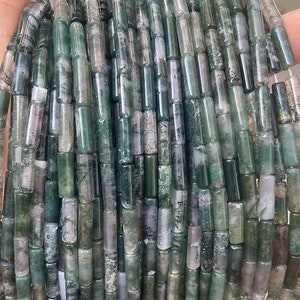 4 x 13 mm naturliga mossagatrörslösa pärlor, mossagatrörspärlor, lösa pärlor i grossistledet, en sträng 15"
