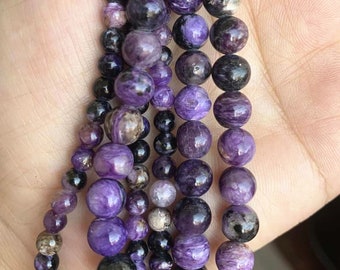 Natural AAAAA Genuine Charoite Round Beads,6mm 8mm 10mm 12mm Charoite Beads Wholesale Supply,one strand 15&quot;