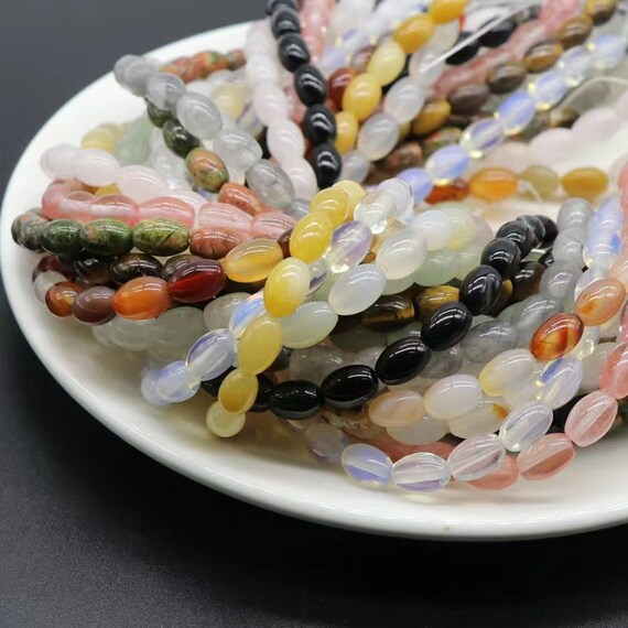 15 Strand 6x9mm White Jade Rice-Shaped Loose Beads – Gemstone, Center-Drilled - View #2