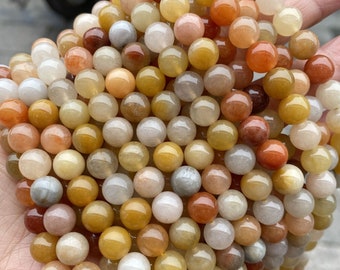 Natural Yellow Jade Smooth Round Beads,4mm 6mm 8mm 10mm 12mm Jade Beads Wholesale Supply,one strand 15"