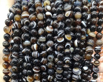 Natural Black Sardonyx Smooth And round Beads,Black Striped Agate Beads,4mm 6mm 8mm 10mm 12mm Natural beads,one strand 15"Agate beads