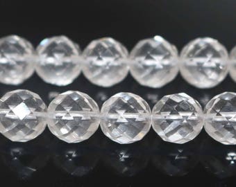 Natural 64 Faceted Rock Crystal Quartz Nugget Beads,Rock Quartz Beads,Faceted Round beads,6mm 8mm 10mm 12mm Natural beads,one strand 15",