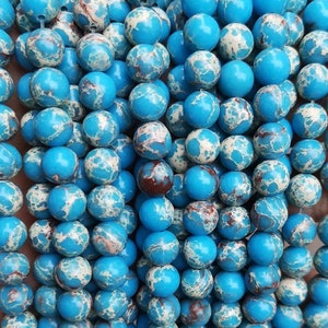 Natural Blue Sea Sediment Imperial Jasper Smooth Round Beads,4mm-12mm Aqua Terra Jasper Beads,Impression Jasper Beads,one strand 15&quot;
