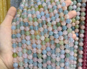 4mm-12mm Natural AAAAA Morganite Gemstone Smooth Round Beads Wholesale Supply,one strand 15"