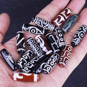 10×30mm Natural Tibetan Old Agate Three-Nine eye Tube Spacer Loose Beads,Tube Dzi Agate Beads,Dzi bead agate,5 beads