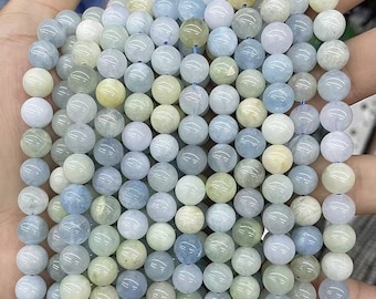 Natural AAAA Aquamarine Round Beads,Natural Aquamarine Beads,4mm 6mm 8mm 10mm 12mm gemstone Beads,one strand 15"