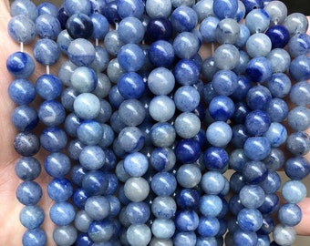 Perlas redondas de aventurina azul natural, 4 mm 6 mm 8 mm 10 mm 12 mm 14 mm Aventurina Perlas suministro al por mayor, una hebra 15 "