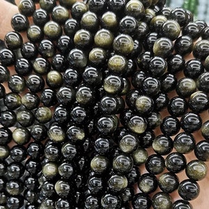 Natural AAAAA Golden Obsidian Round Beads,4mm 6mm 8mm 10mm 12mm 14mm 16mm Golden Obsidian Beads Wholesale Supply,one strand 15&quot;