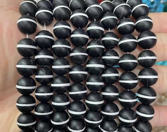 Natural Black Tibetan Agate Round Beads,Tibetan Agate Beads,one strand 15",Agate Beads