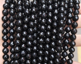 Natural Faceted Black Onyx beads Round Beads,6mm 8mm 10mm 12mm Black Agate Beads,one strand 15",Gemstone Beads,Agate Beads