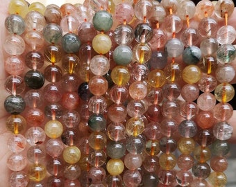 Natural Rutilated Quartz Smooth Round Beads,4mm 6mm 8mm 10mm 12mm Rutilated Quartz Beads Wholesale Supply,one strand 15"