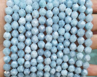 Natural Faceted Star Cut Aquamarine Nugget Diamond Beads,6mm 8mm 10mm Aquamarine Beads,one strand 15"