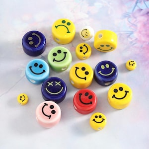 10 pcs Smiley face ceramic loose spacer beads, smiling expression ceramic beads,ceramic coin Shape loose beads,beaded diy handmade materials