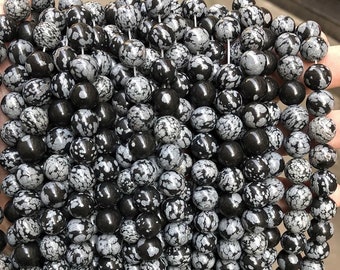 Natural Snowflake Obsidian Round Beads,4mm 6mm 8mm 10mm 12mm Snowflake Obsidian Beads Wholesale Supply,one strand 15"