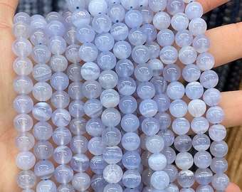 Naturalne AAAAA niebieskie agaty koronkowe gładkie okrągłe koraliki, 4 mm 6 mm 8 mm 10 mm 12 mm niebieskie koraliki agatowe koronkowe hurtowa dostawa, jedno pasmo 15"