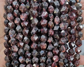 Natural Faceted Star Cut Garnet Nugget Diamond Beads,6mm 8mm 10mm 12mm Star Cut Faceted Garnet beads,one strand 15"