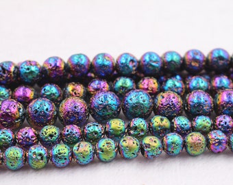 Electroplate Volcanic Rock Lava perles, couleur Plaqué Lave ronde Perles,6mm - 12mm Volcanic Rock Lava Beads Wholesale 15 » par brin