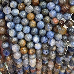 Cuentas redondas de ojos de piedra preciosa de cianita natural, cuentas de cianita naturales, 6 mm, 8 mm, 10 mm, 12 mm, 14 mm, 16 mm, cuentas naturales, cuentas de cianita azul
