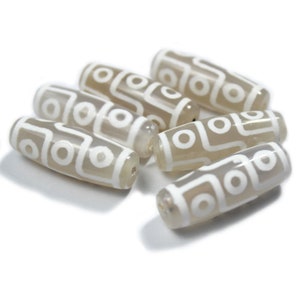 30×10mm Natural Tibetan Old Agate White Nine eye Spacer Loose Rice Beads,Dzi Agate Beads,Dzi bead agate,5 beads