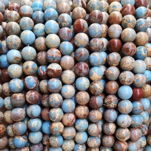 Natural Sea Sediment Imperial Jasper Smooth Round Beads,4mm 6mm 8mm 10mm 12mm Aqua Terra Jasper Beads,Impression Jasper Beads,one strand 15"