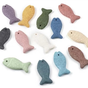 Natural Lava Beads Fish Shape Pendants, Necklace Fish Pendants Supply,2 pendnats