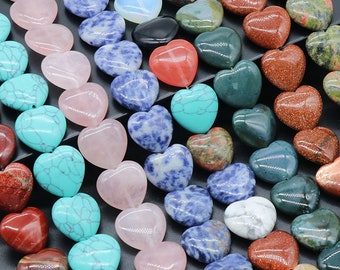 May include: Assortment of heart-shaped gemstone beads in various colors, including pink, blue, green, red, and brown. The beads are made of natural stones and are perfect for jewelry making.