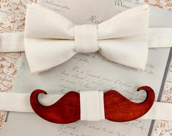 Ivory bow tie, classic, double-knot or mustache wood - Men's/baby/child's/teen's - Accessory for weddings, ceremonies, baptisms, communions