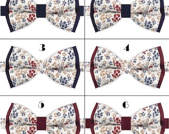 Noeud papillon personnalisable  - Fleurs Liberty bleu / bordeaux - Adulte et enfant