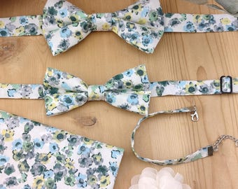 Green bow tie - Men's/baby/child/teenager - Pocket square, cufflinks, boutonniere, bracelet - Boho wedding