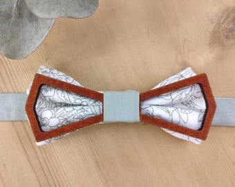 Wooden and green fabric bow tie - Wedding, ceremony, christening, communion