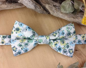 Boho-patterned green double bow tie - Men's/baby/child/teen - Suit pocket square, cufflinks, matching bracelet
