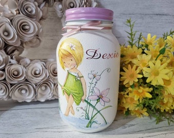 Flower Girl: Money Jar, Bedroom Decor, Baby Gift, Gift for girls, girls keepsake, girls bedroom, personalised girls gift