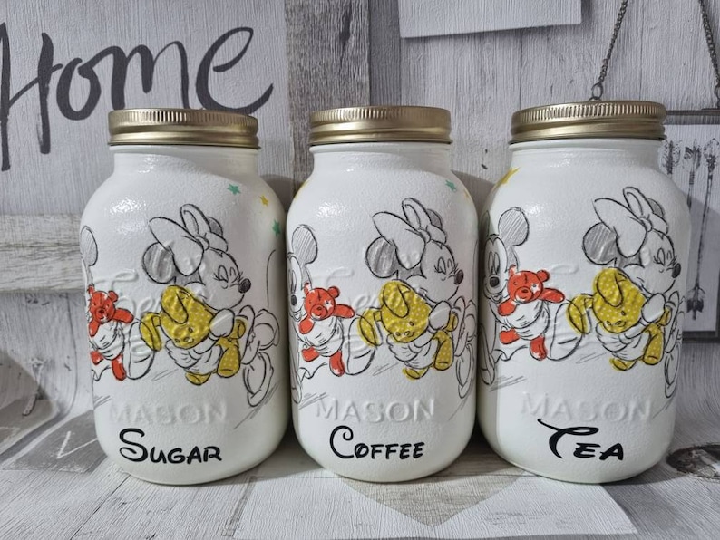 Glass Orange Yellow Disney Mickie Minnie Beverage Storage Jars