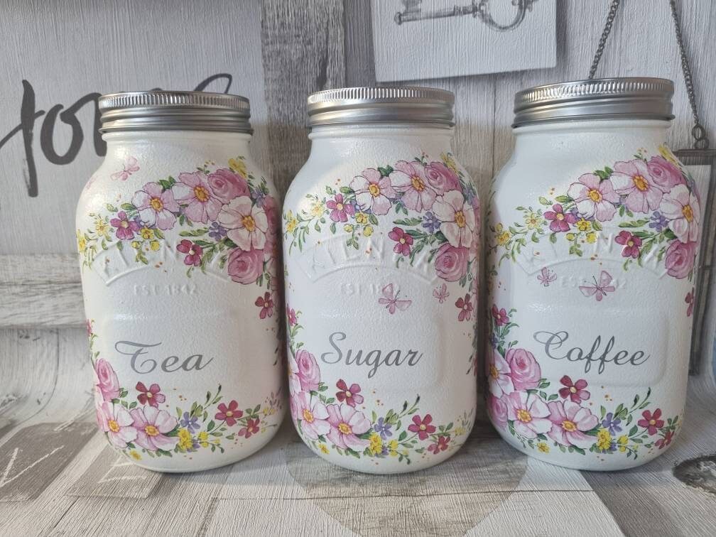 Pink storage jars tea on sale coffee