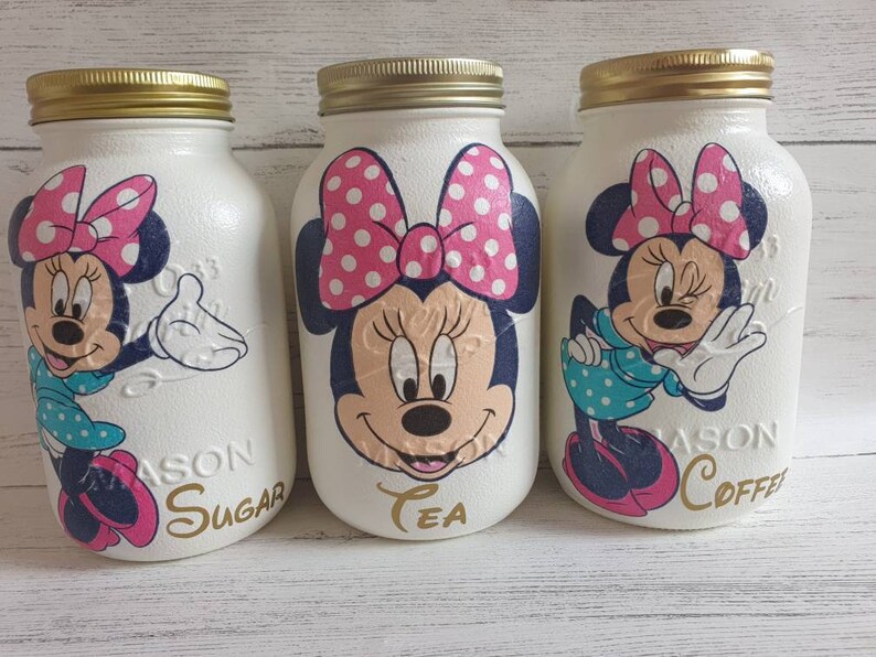 MINNIE MOUSE kitchen storage jars. Tea Coffee Sugar Etsy