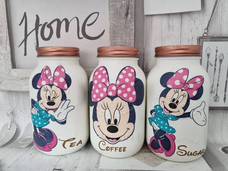 Glass Pink Turquoise Disney Mickie Minnie Beverage Storage Jars