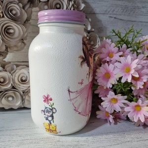 PINK FLOWER GIRL: girls room decor, centrepiece, money jar, wish jar image 3