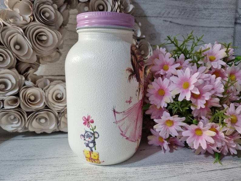 PINK FLOWER GIRL: girls room decor, centrepiece, money jar, wish jar image 3