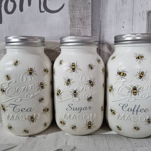 BEES, Kitchen storage jars, Tea Coffee Sugar canisters, gifts for your new home, bee kitchen decoration,  bee lover gift