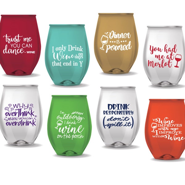 Stemless Wine Glasses - Set of 12 - NOVELTY FUNNY SAYINGS