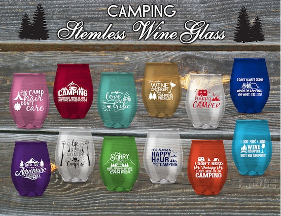 Set Of 12 Stemless Camping Outdoor Wine Glasses Funny Wine Etsy