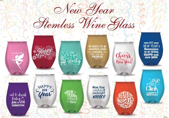 Set of 12 Stemless Christmas Wine Glasses, Christmas Gift, Funny Wine Glass,  Stemless Wine Glass, Holiday Wine Glasses. 