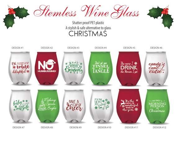 Set of 12 Stemless Christmas Wine Glasses, Christmas Gift, Funny Wine  Glass, Stemless Wine Glass, Holiday Wine Glasses.