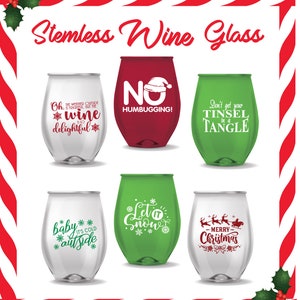 Set of 6 Stemless  Christmas Wine Glasses, Christmas Gift, Funny Wine Glass, Stemless Wine Glass, Holiday Wine Glasses, Christmas Party