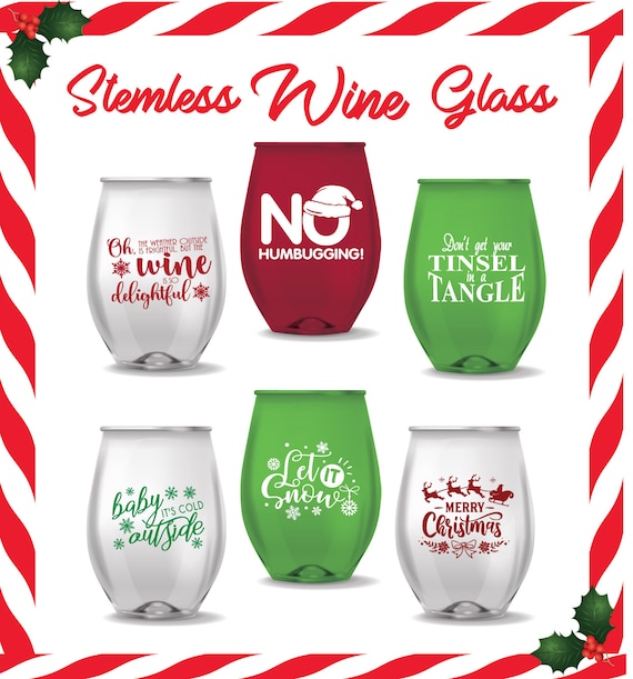 Set of 6 Stemless Christmas Wine Glasses, Christmas Gift, Funny