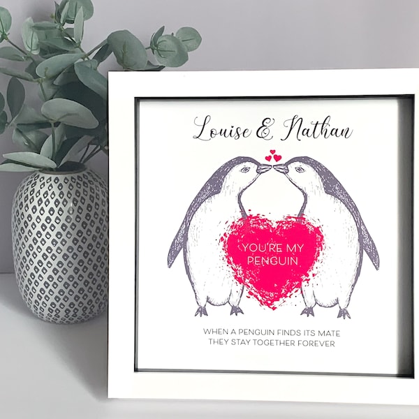 Valentines gift, Anniversary gift, valentines gift for him, Penguin gift, personalised  gift, Valentine's day, couples gift, gift for her